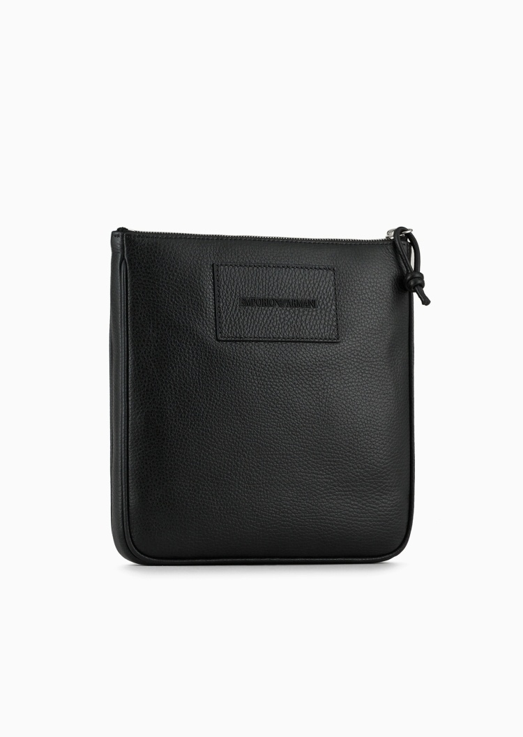 Emporio Armani 男士牛皮革拉链方形单肩斜挎邮差包