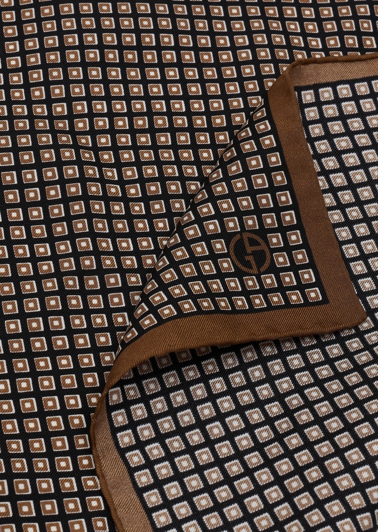 Giorgio Armani 男士桑蚕丝正方形多色几何印花口袋巾