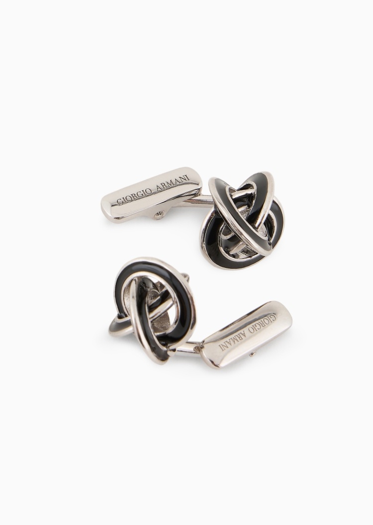 Giorgio Armani 男士银质搪瓷夹扣一对装结饰压花袖扣