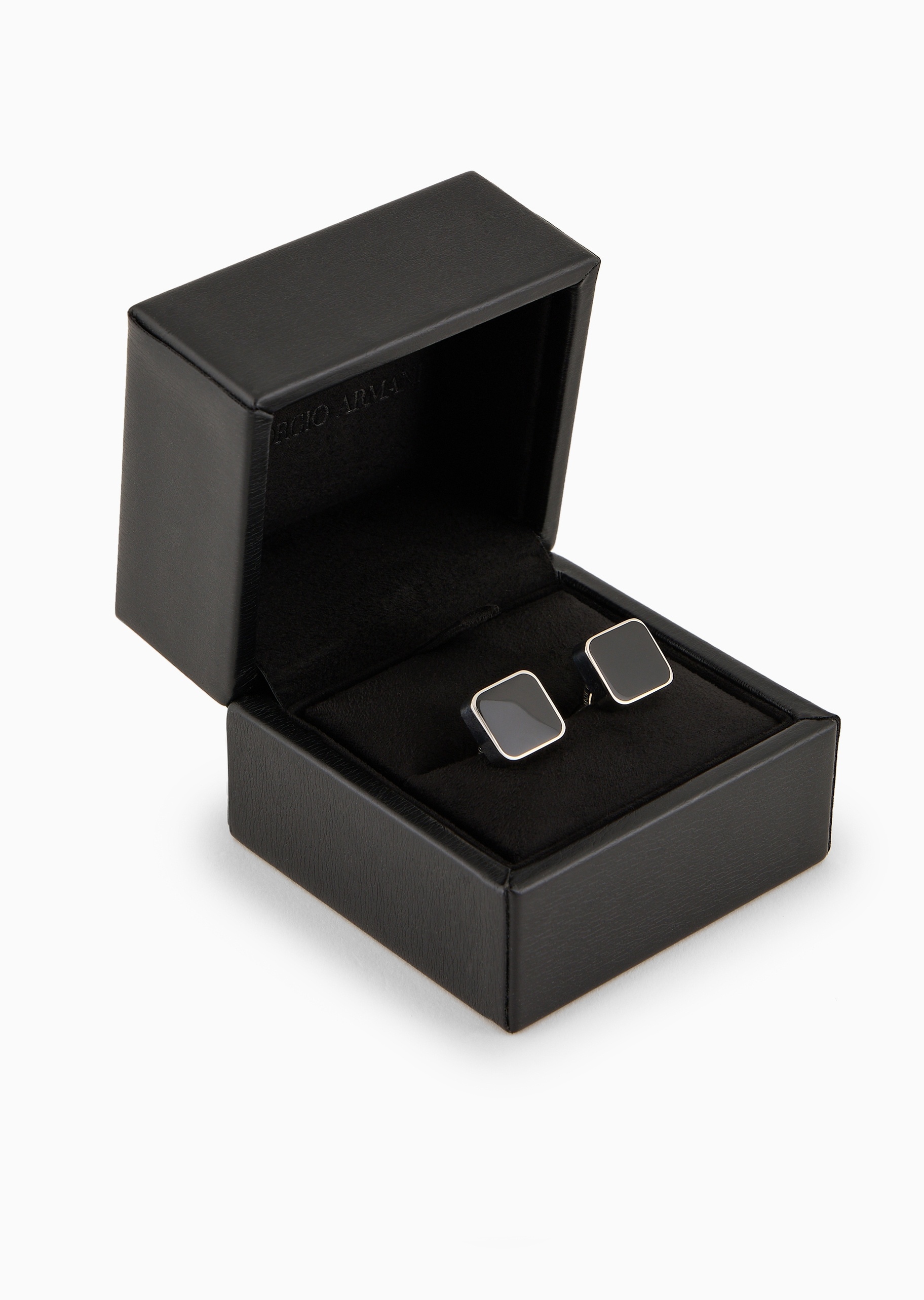 Giorgio Armani 男士银质搪瓷夹扣正方形一对装压花袖扣