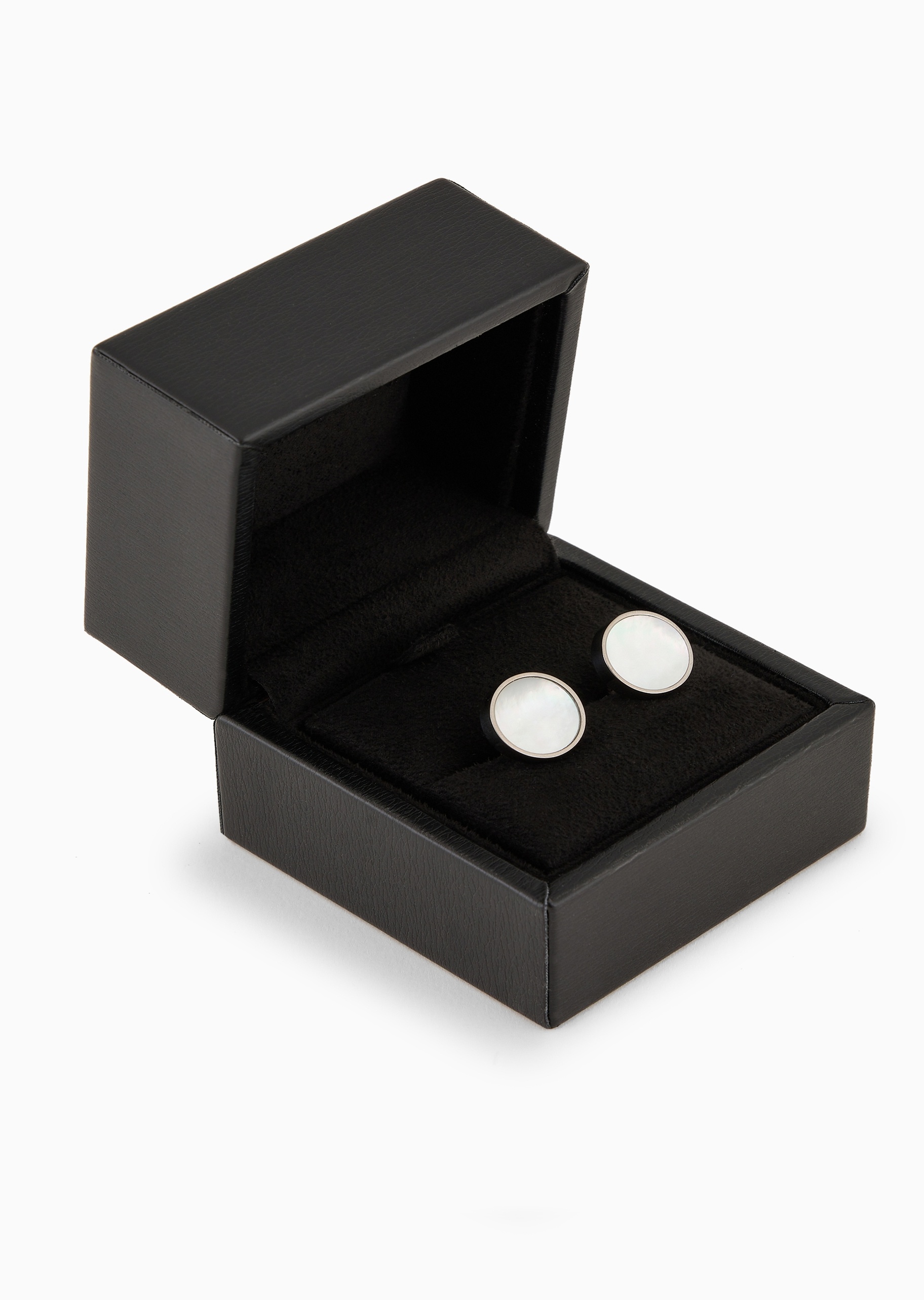 Giorgio Armani 男士银质珍珠贝母夹扣圆形一对装压花袖扣
