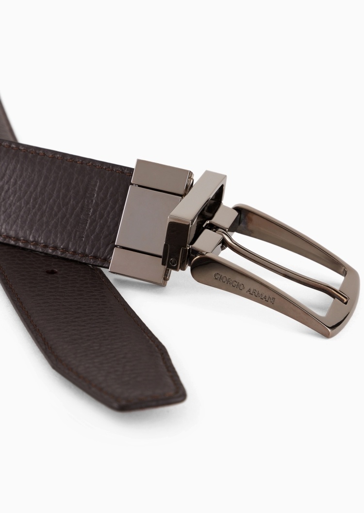 Giorgio Armani 男士犊牛皮革矩形带扣双面两用针扣腰带