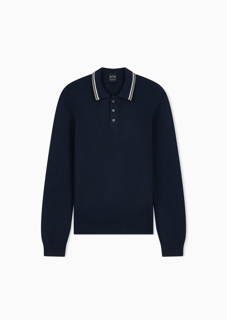 ARMANI EXCHANGE 男士绵羊毛混纺Polo领翻领套头针织毛衣