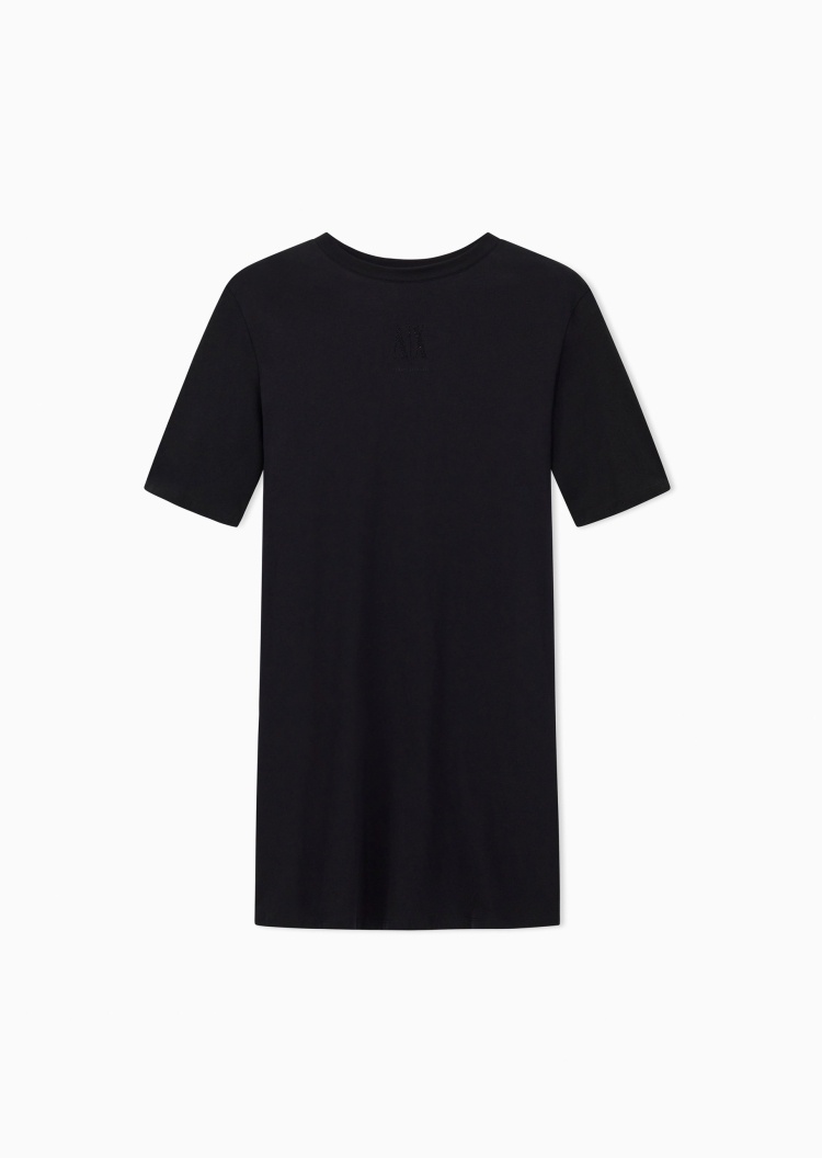 ARMANI EXCHANGE 女士全棉短袖直筒水钻徽标连衣裙