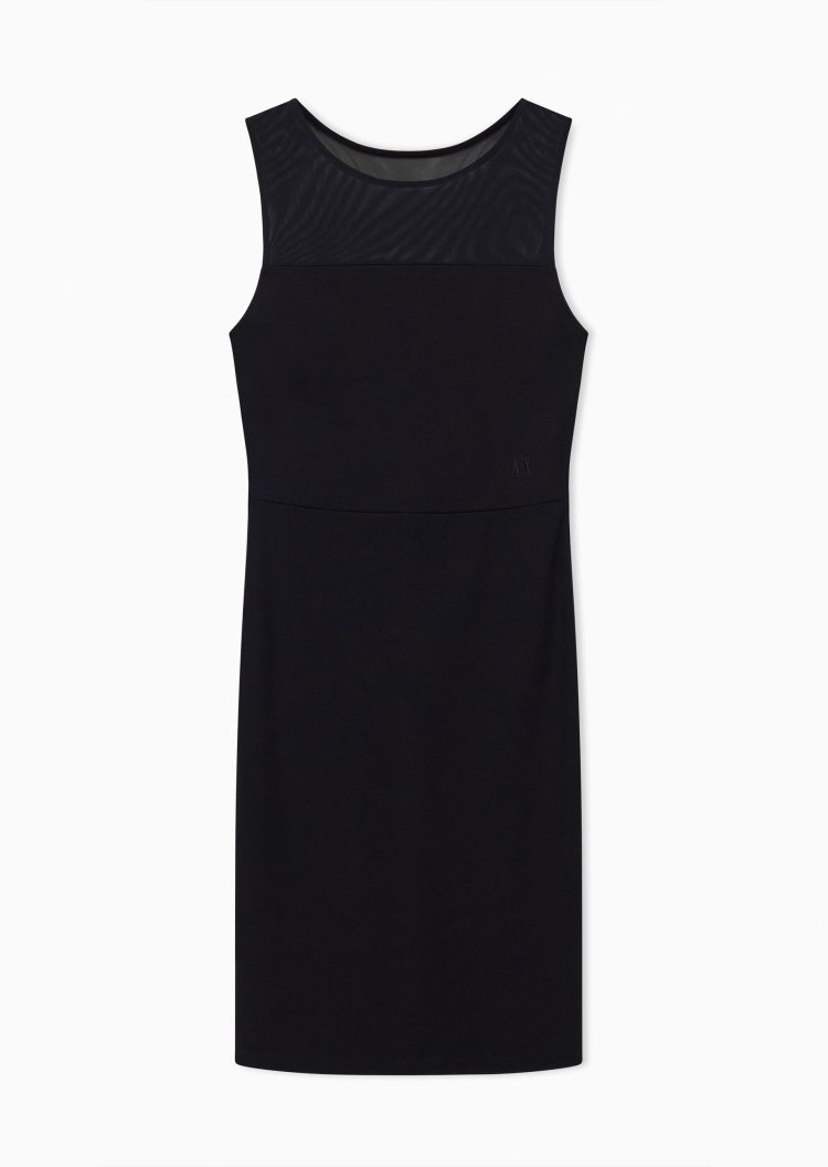 ARMANI EXCHANGE 女士修身无袖短款包臀网纱拼接连衣裙