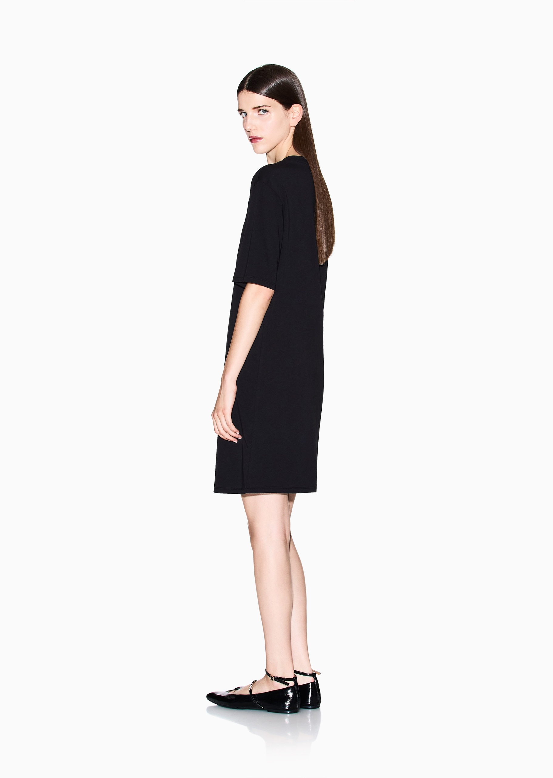 ARMANI EXCHANGE 女士全棉短袖直筒水钻徽标连衣裙