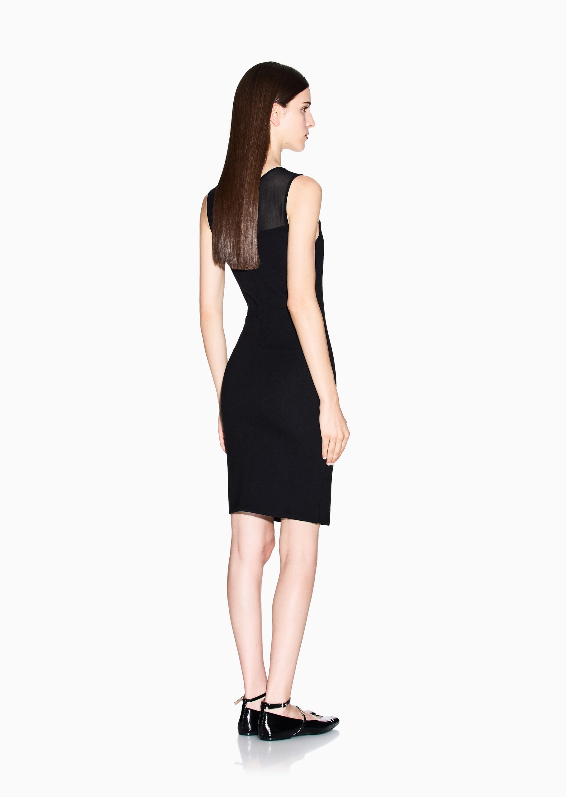 ARMANI EXCHANGE 女士修身无袖短款包臀网纱拼接连衣裙