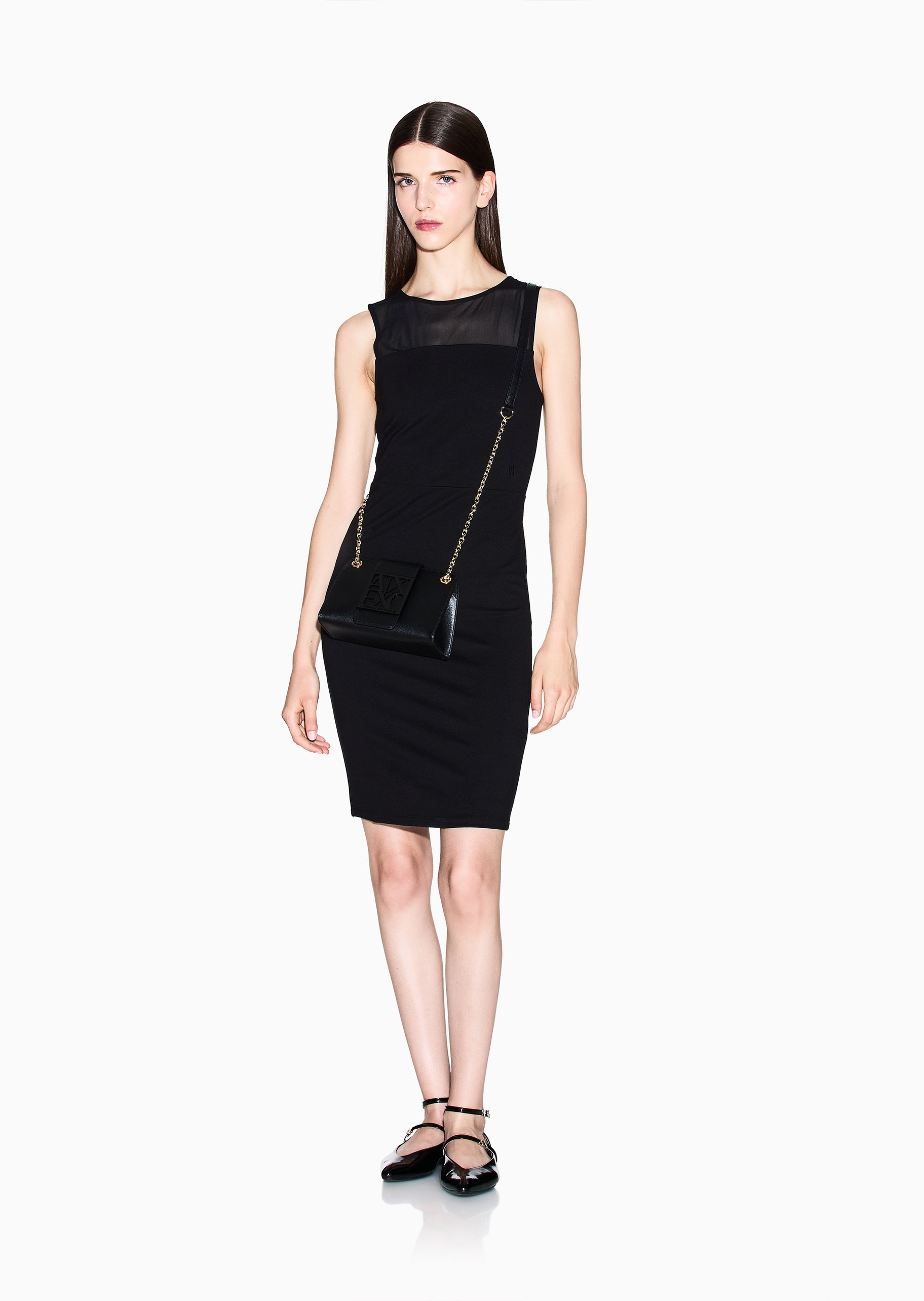 ARMANI EXCHANGE 女士修身无袖短款包臀网纱拼接连衣裙