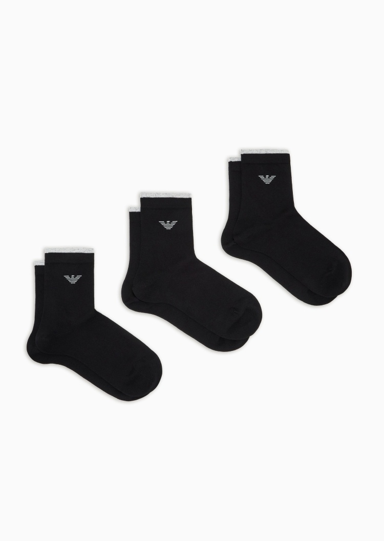 Emporio Armani 女士三双装商务耐穿提花短筒棉袜