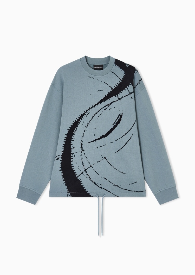 Emporio Armani 男士纯棉宽松长袖圆领毛圈植绒印花重磅卫衣