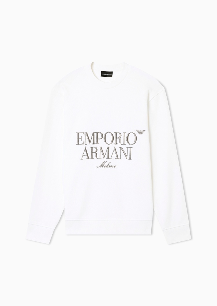 Emporio Armani 男士套头圆领复古刺绣宽松廓形卫衣
