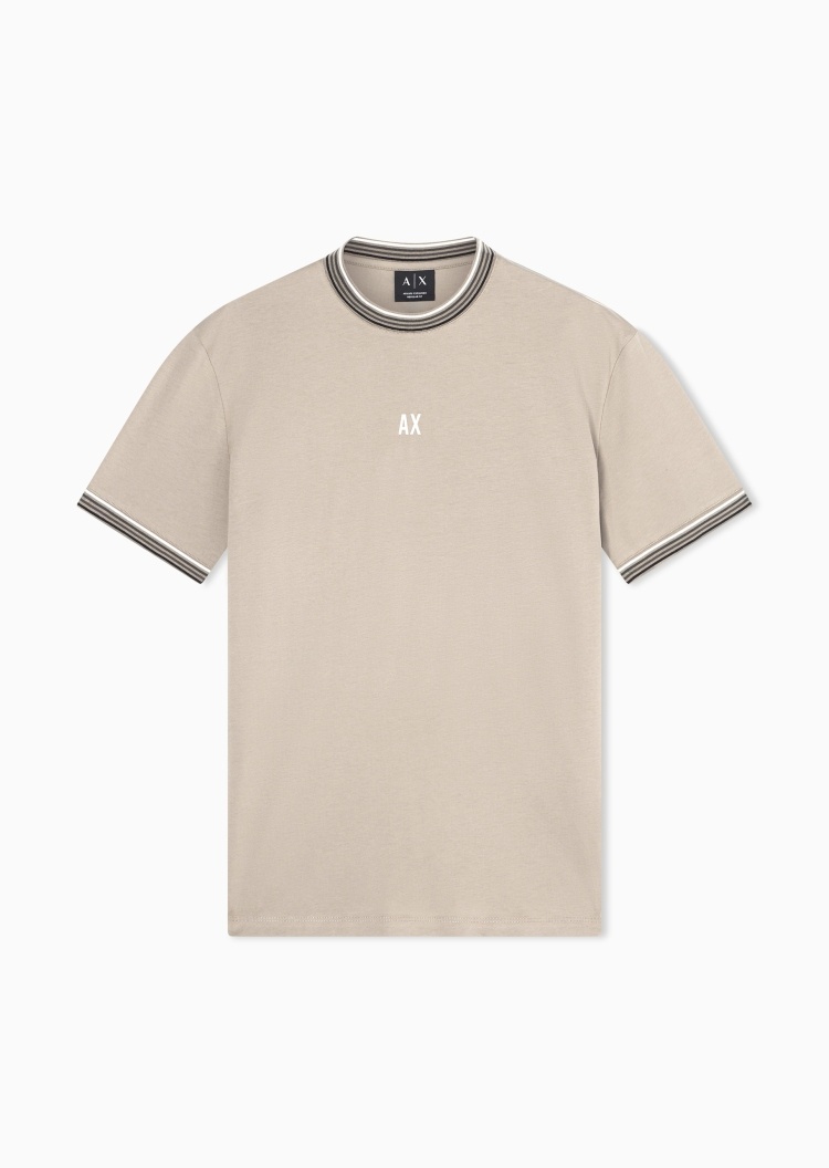 ARMANI EXCHANGE 男士纯棉合身短袖圆领正肩印花条纹撞色T恤