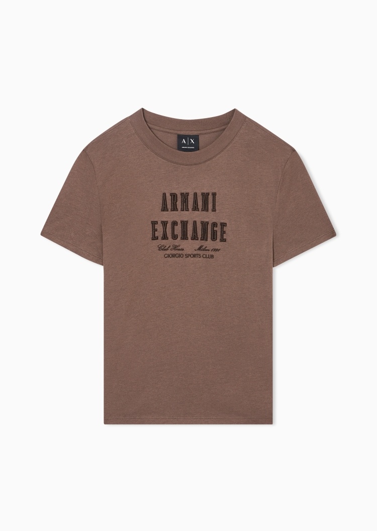 ARMANI EXCHANGE 女士纯棉轻薄合身短袖圆领刺绣标识T恤