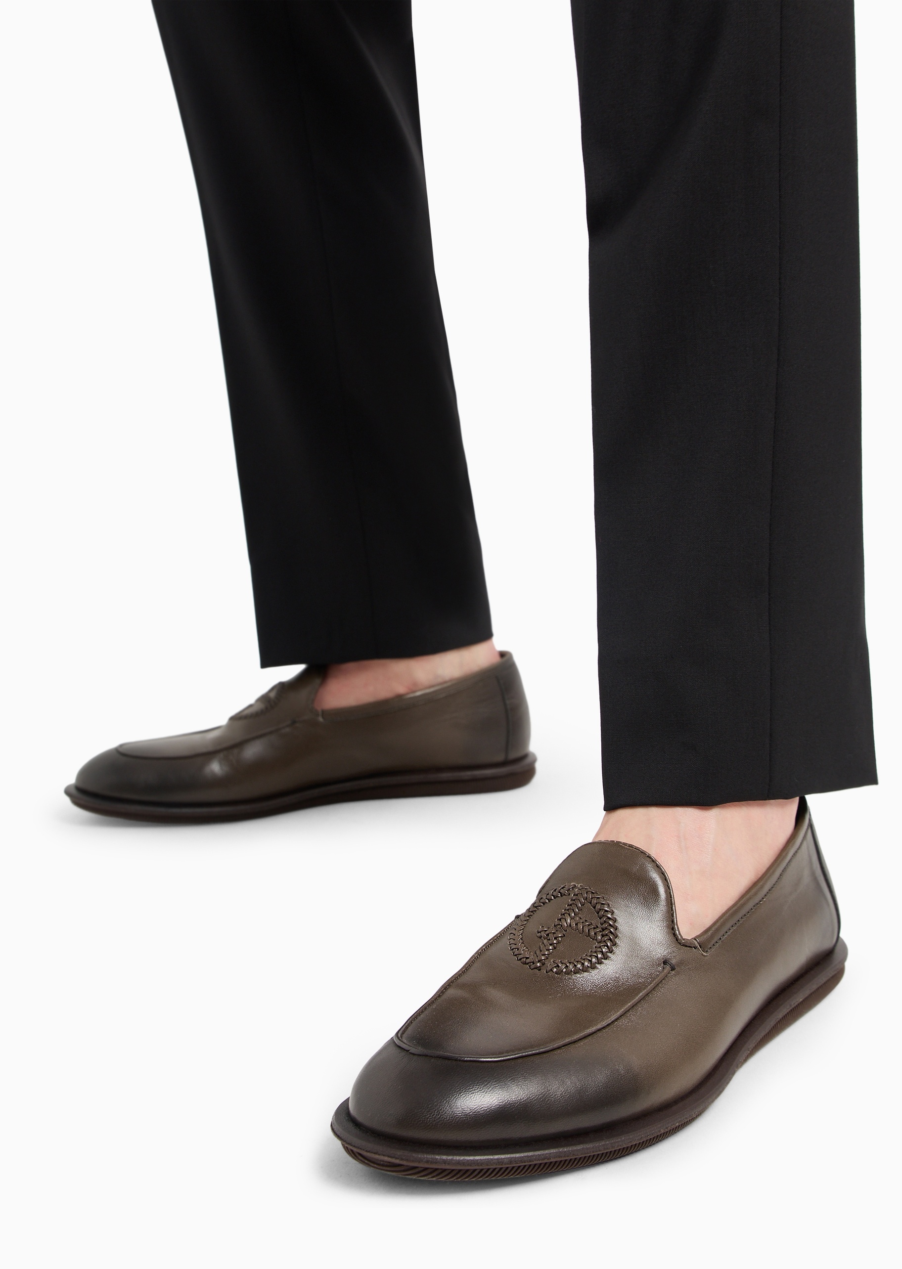 Giorgio Armani 男士羊皮革一脚蹬低帮复古休闲懒人鞋
