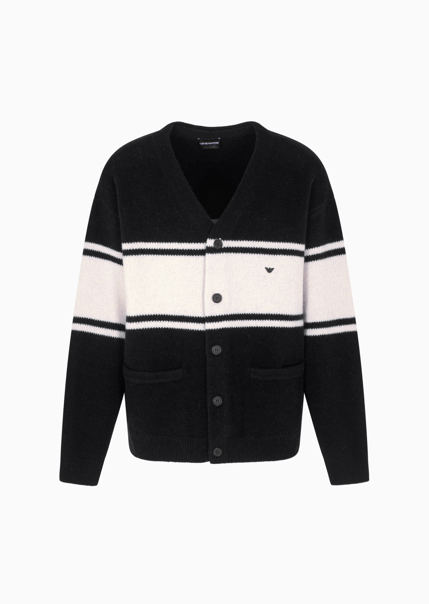 Emporio Armani 男士情侣款绵羊毛学院风条纹针织开衫