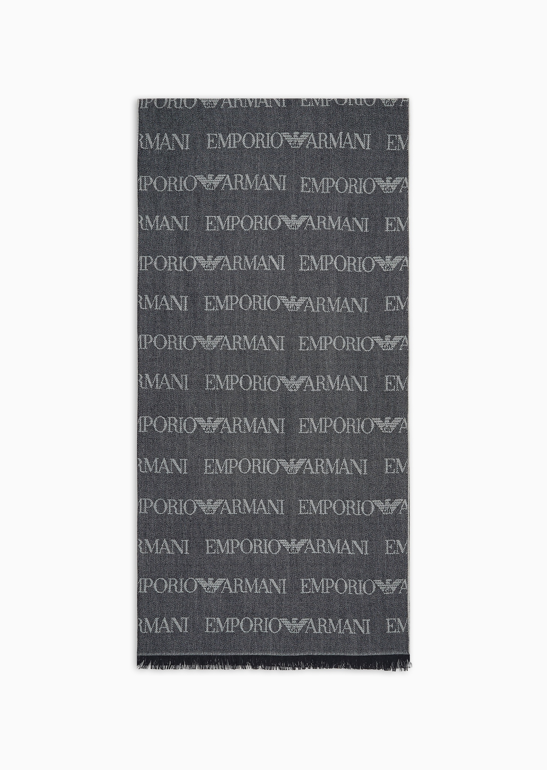 Emporio Armani 男士绵羊毛披肩式长方形流苏通体提花围巾