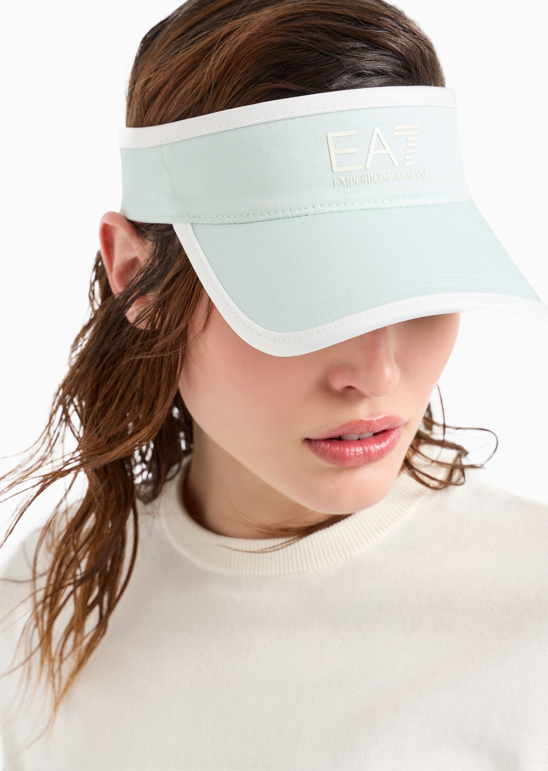 EA7 女士魔术贴空顶弯檐LOGO网球遮阳帽