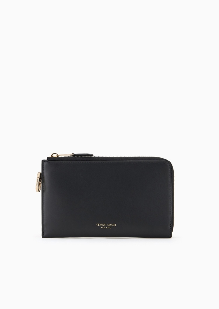 Giorgio Armani 女士牛皮革拉链多卡位商务通勤长款钱包卡包
