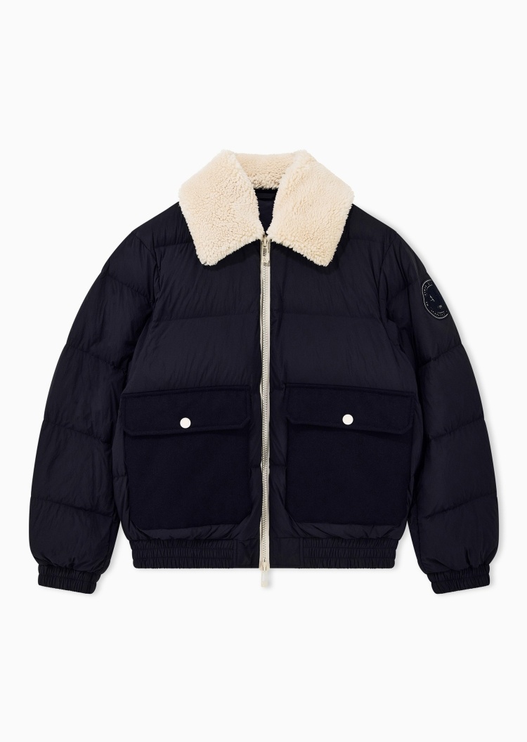 ARMANI EXCHANGE 男士毛领绗缝拼接通勤面包羽绒服外套