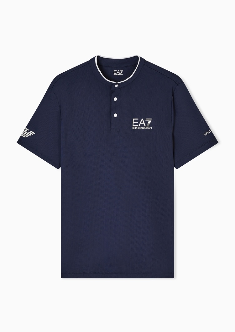 EA7 男士修身短袖立领网球健身训练Polo衫