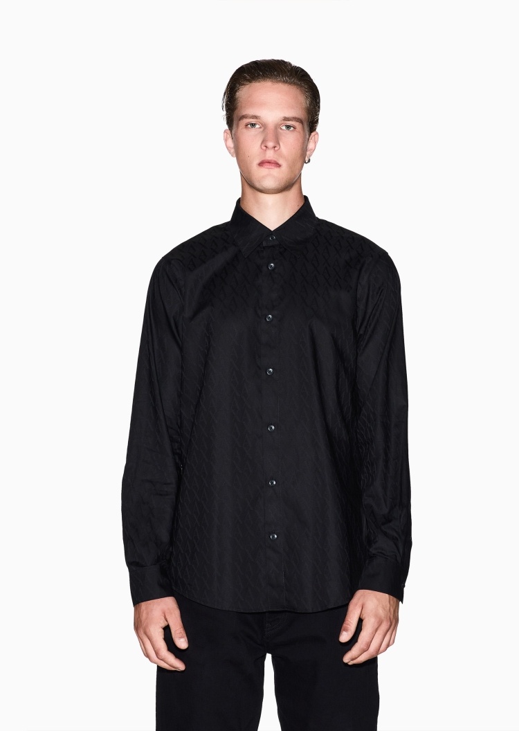 ARMANI EXCHANGE 男士全棉合身长袖翻领满印老花衬衫