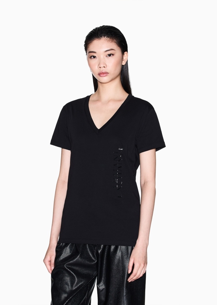ARMANI EXCHANGE 女士全棉合身短袖V领正肩纯色轻薄T恤衫