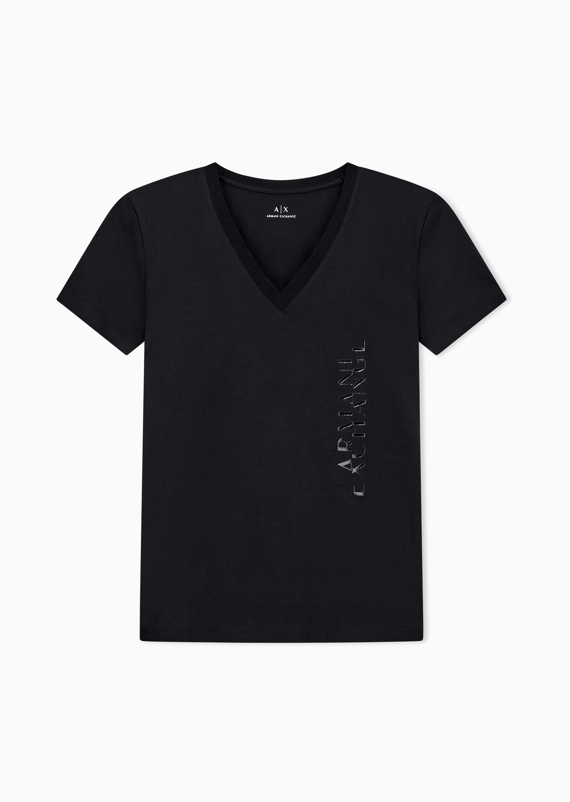 ARMANI EXCHANGE 女士全棉合身短袖V领正肩纯色轻薄T恤衫
