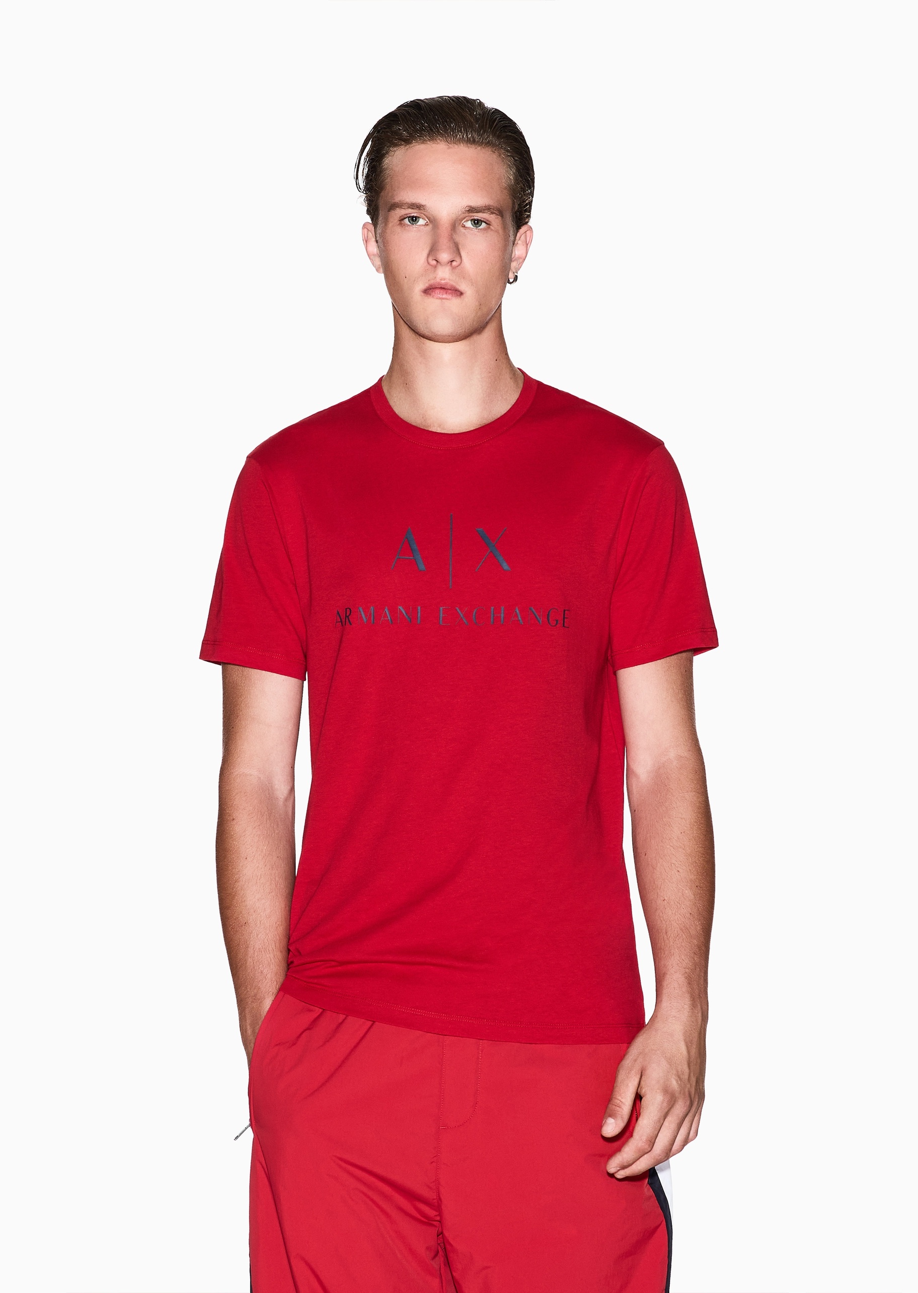 ARMANI EXCHANGE 男士纯棉修身短袖圆领经典印花T恤衫