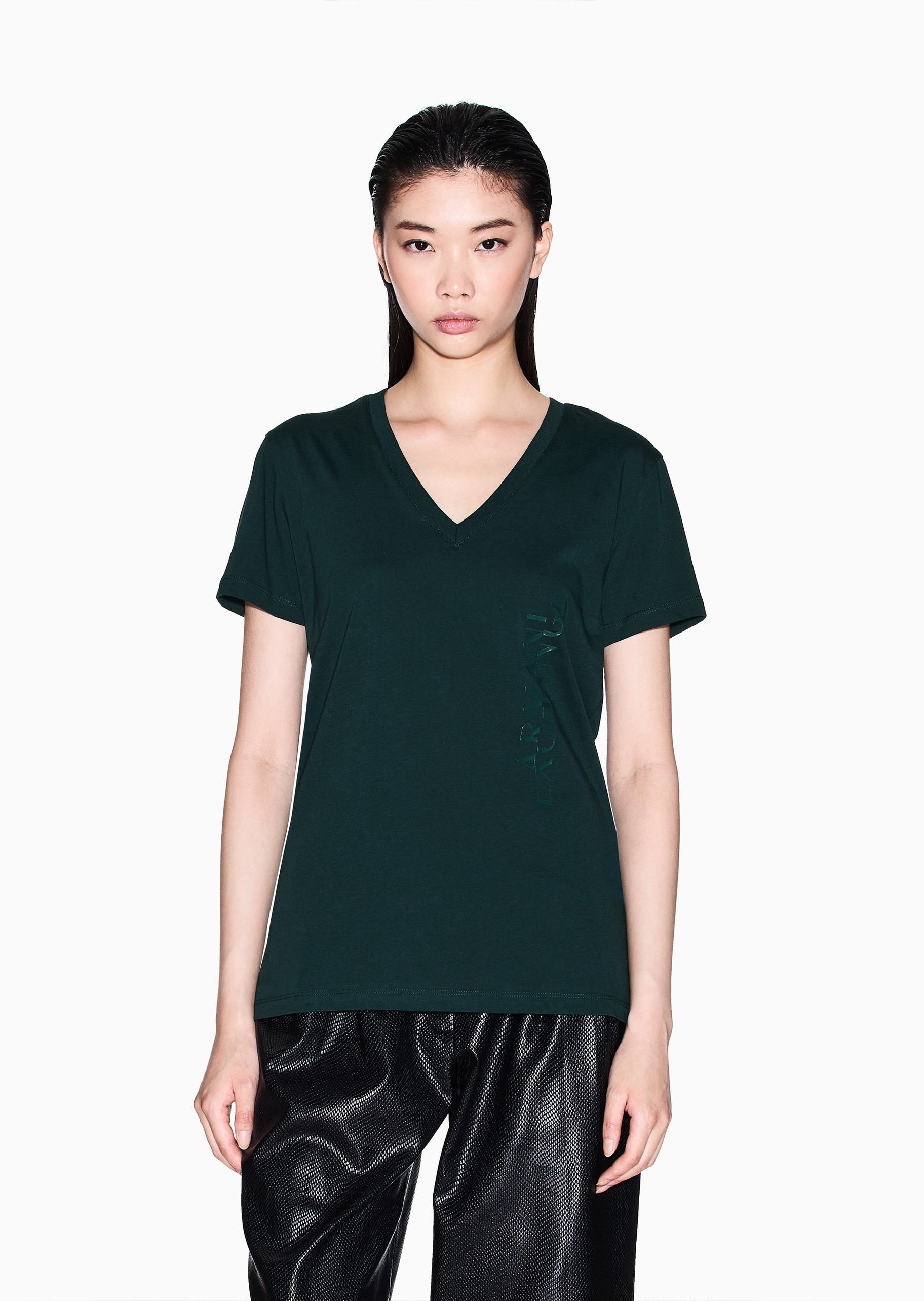 ARMANI EXCHANGE 女士纯棉合身短袖V领正肩纯色轻薄T恤衫