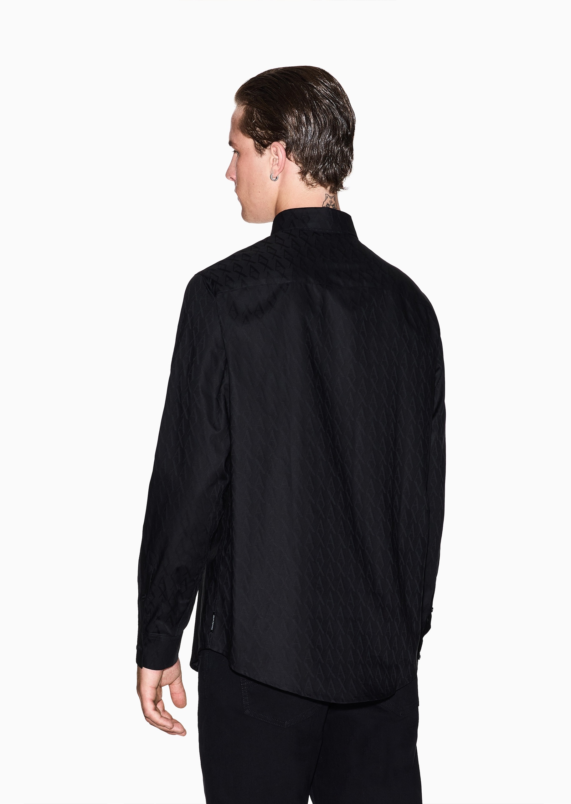 ARMANI EXCHANGE 男士全棉合身长袖翻领满印老花衬衫