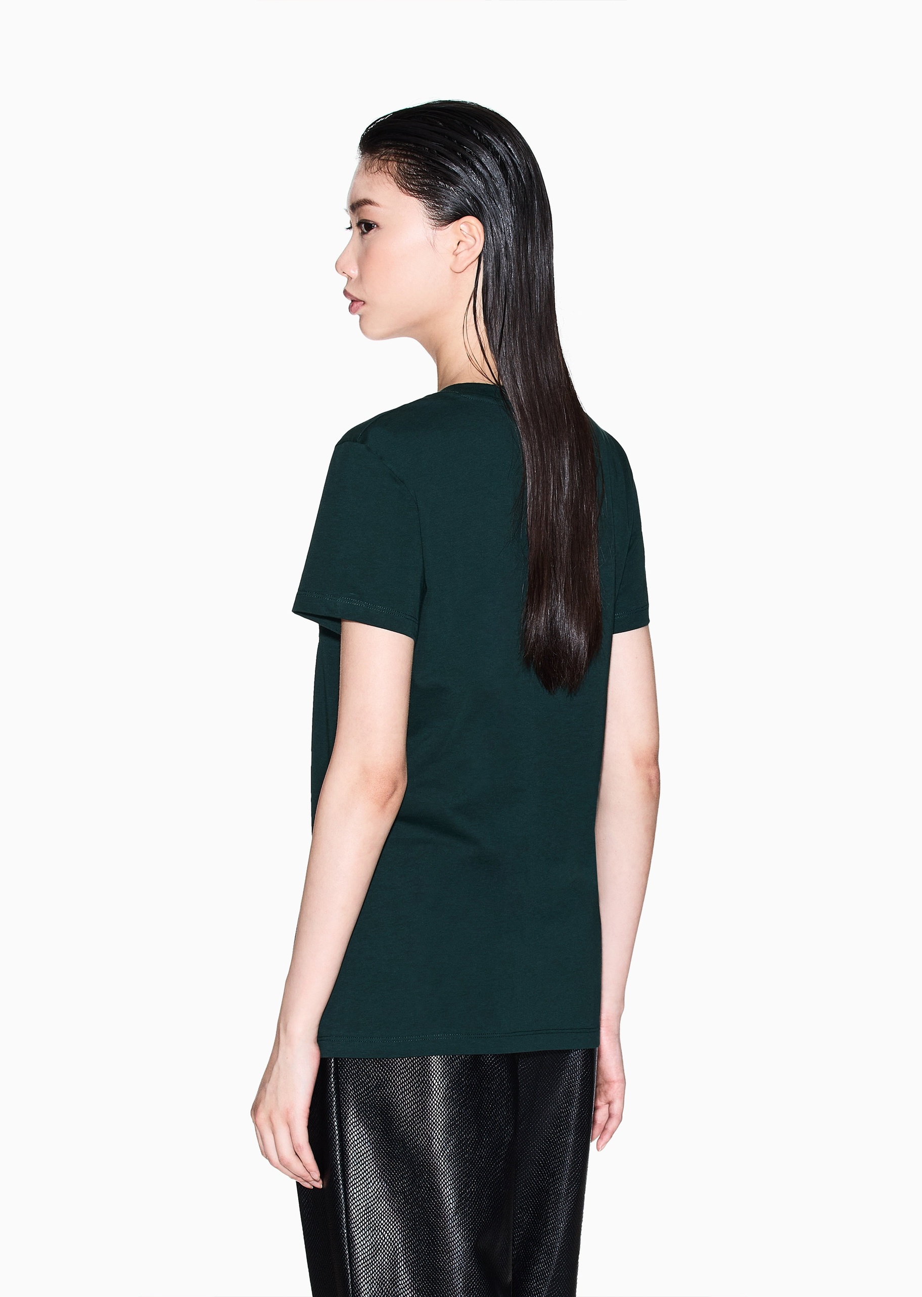 ARMANI EXCHANGE 女士纯棉合身短袖V领正肩纯色轻薄T恤衫