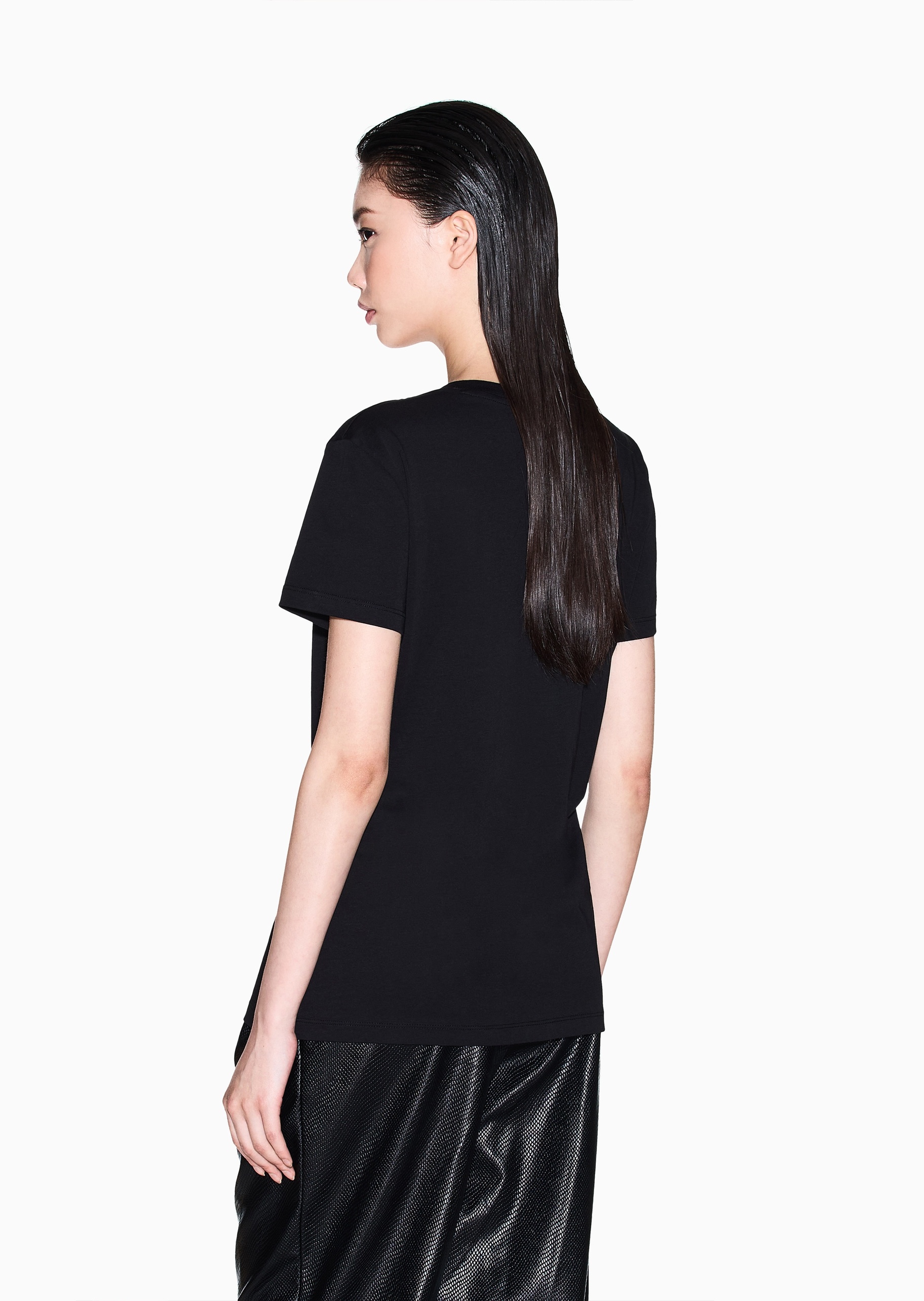 ARMANI EXCHANGE 女士全棉合身短袖V领正肩纯色轻薄T恤衫