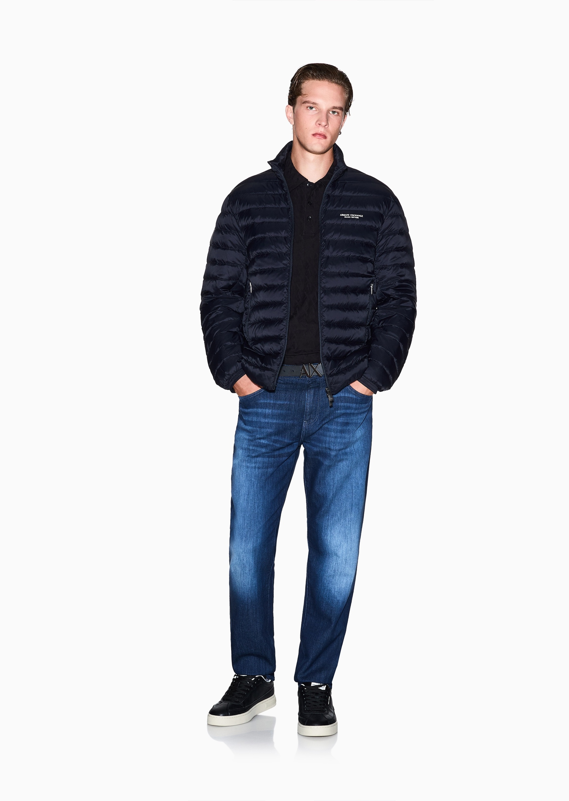 ARMANI EXCHANGE 男士丝光全棉合身短袖翻领Polo衫