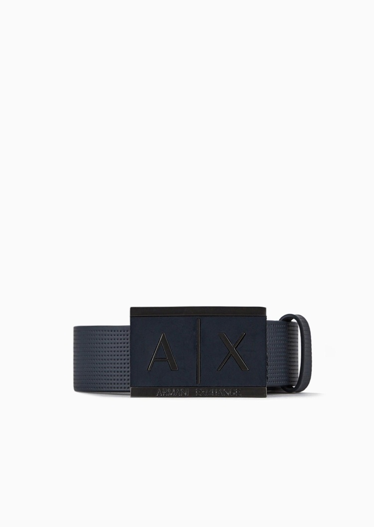 ARMANI EXCHANGE 男士商务通勤LOGO板扣腰带3.5CM宽