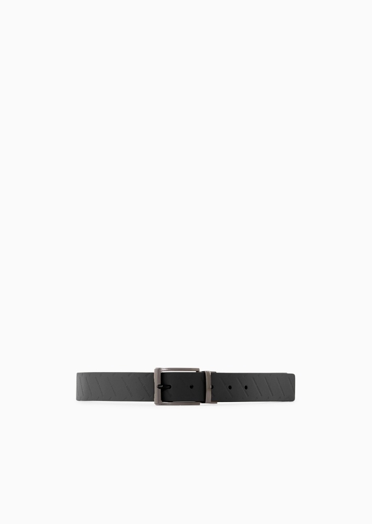 ARMANI EXCHANGE 男士矩形带扣压花商务休闲针扣腰带