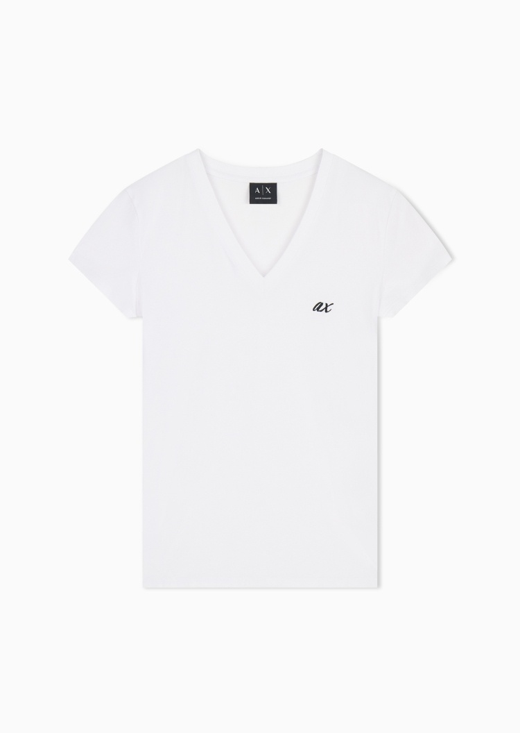 ARMANI EXCHANGE 女士弹力合身短袖V领正肩刺绣T恤