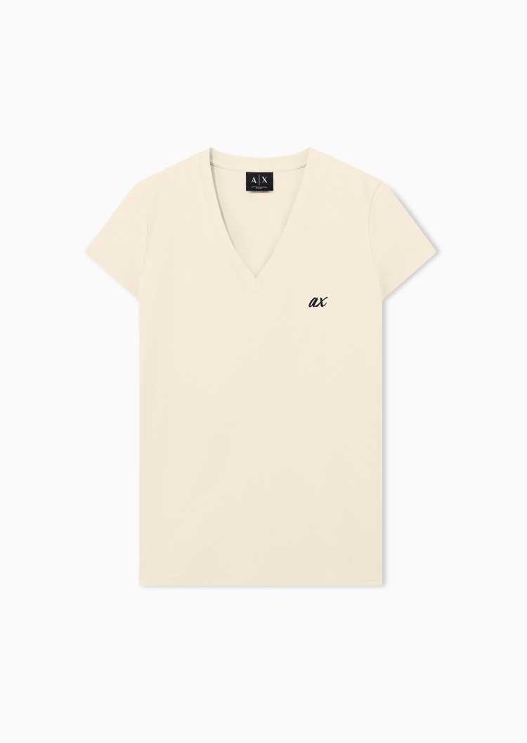 ARMANI EXCHANGE 女士弹力合身短袖V领正肩刺绣T恤