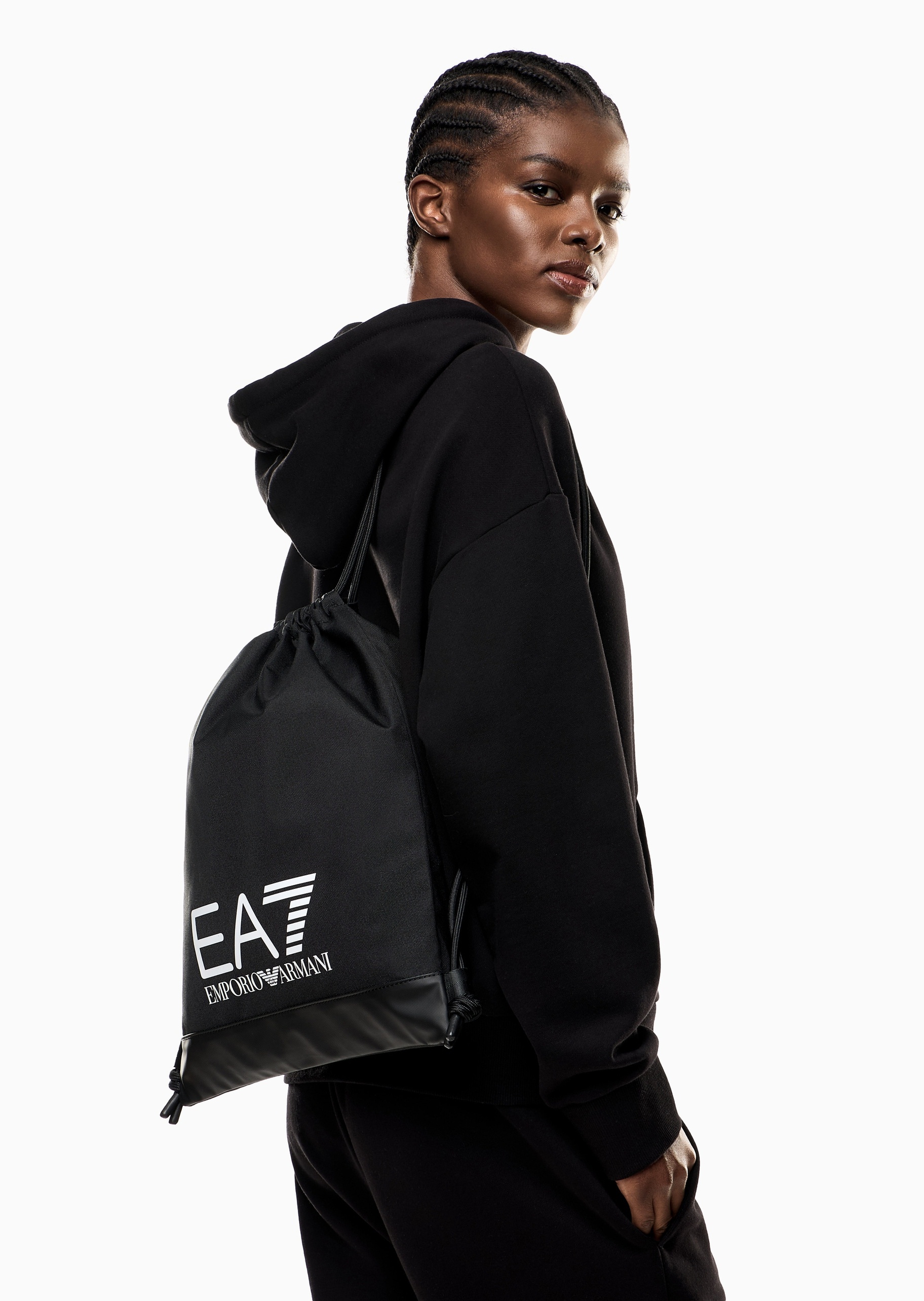 EA7 男女同款抽绳撞色LOGO印花双肩包