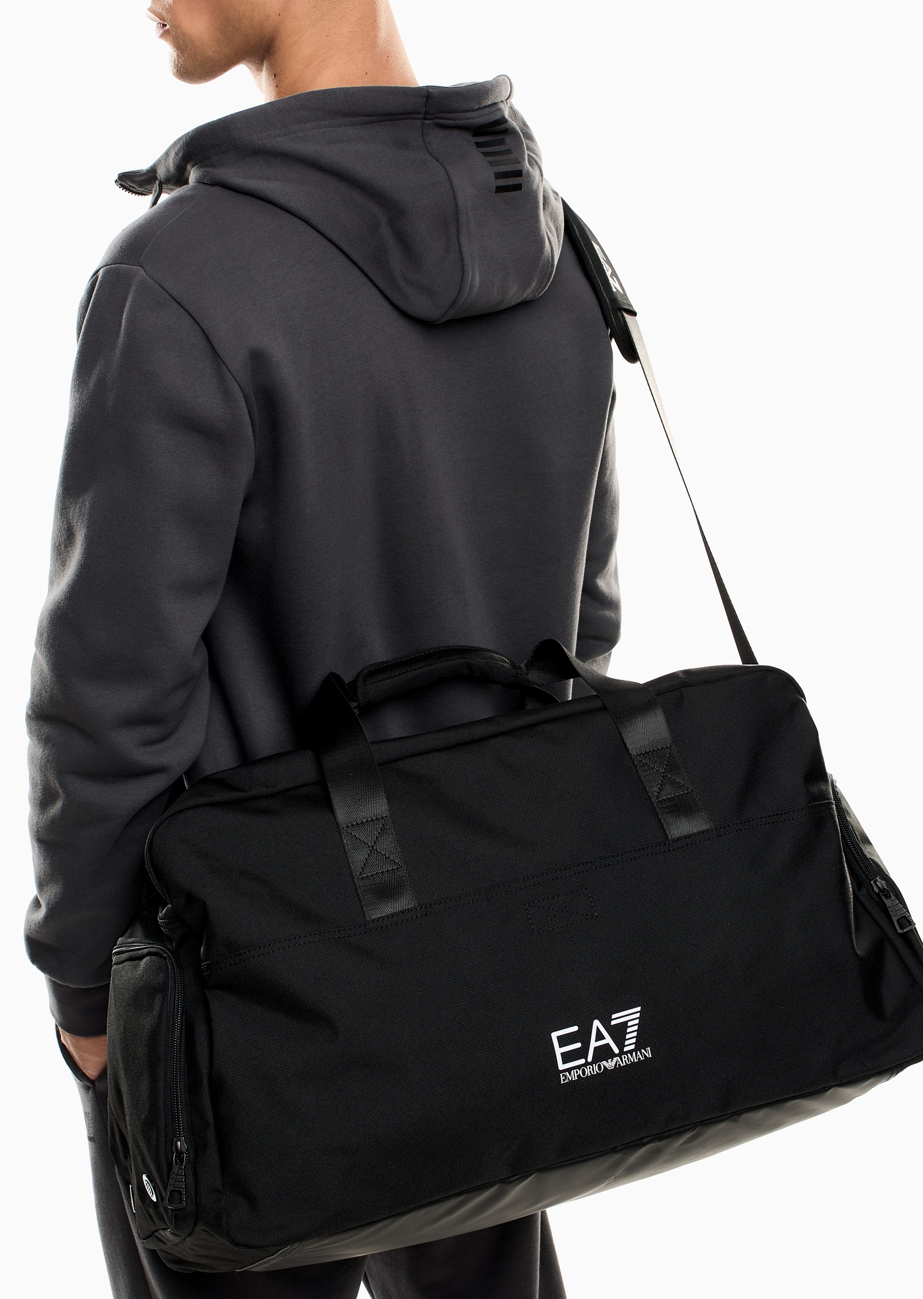 EA7 男女同款大容量拉链可调节手提斜挎健身包
