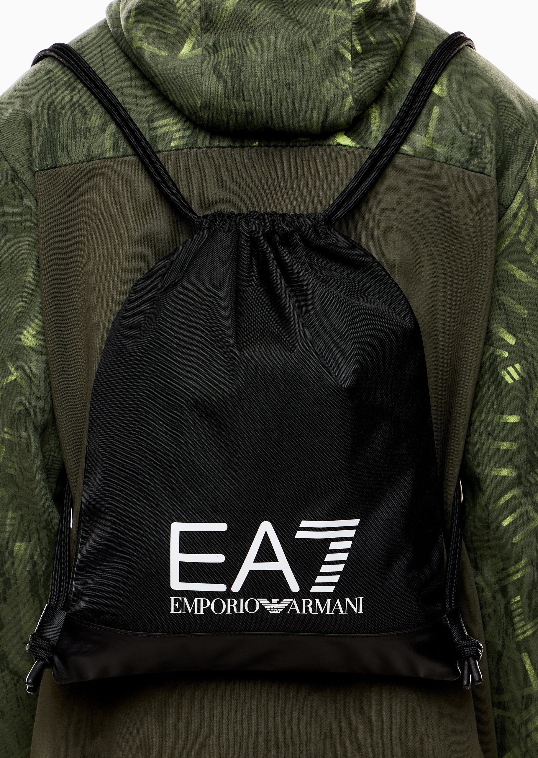 EA7 男女同款抽绳撞色LOGO印花双肩包