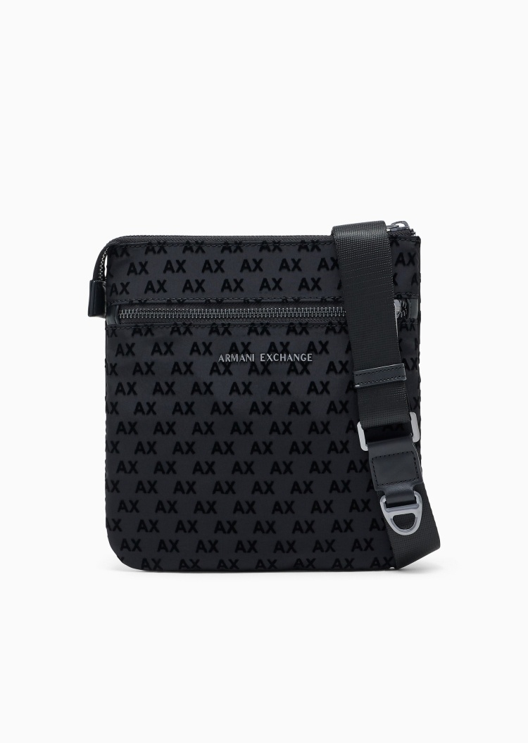 ARMANI EXCHANGE 男士拉链扁平可调节肩带植绒单肩斜挎邮差包