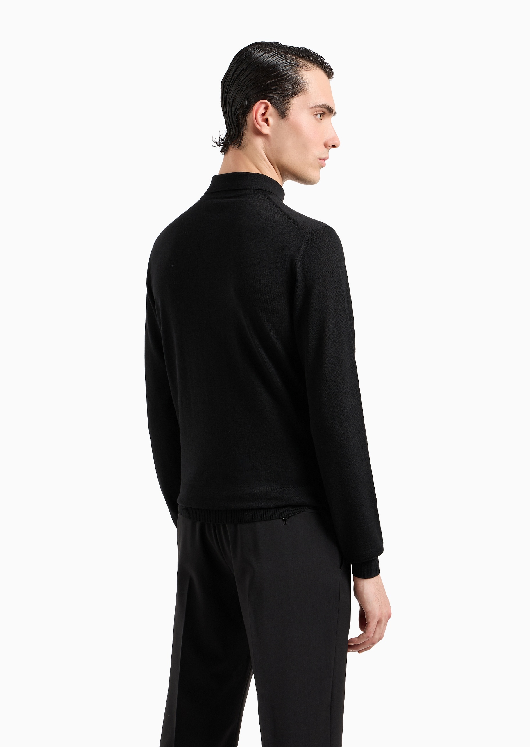 Emporio Armani 男士全绵羊毛合身长袖翻领针织Polo衫