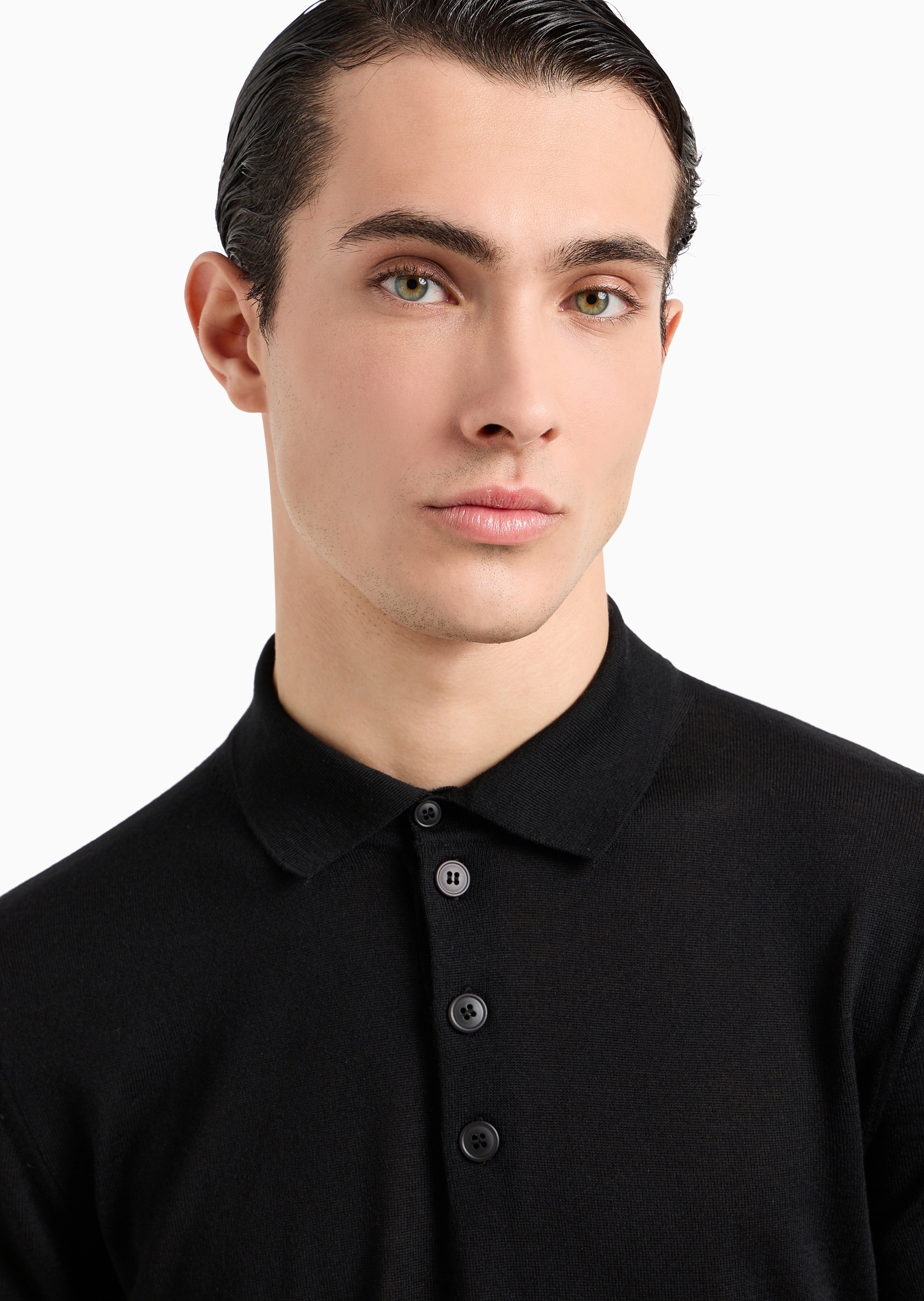 Emporio Armani 男士全绵羊毛合身长袖翻领针织Polo衫