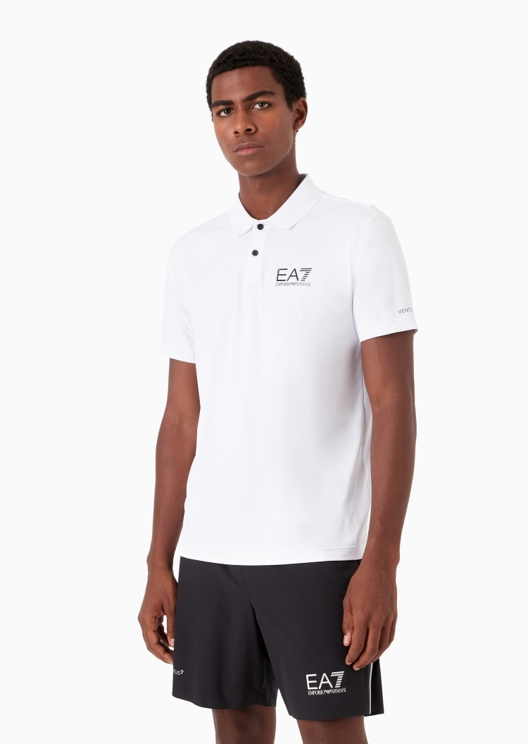 EA7 男士合身短袖翻领网球运动Polo衫