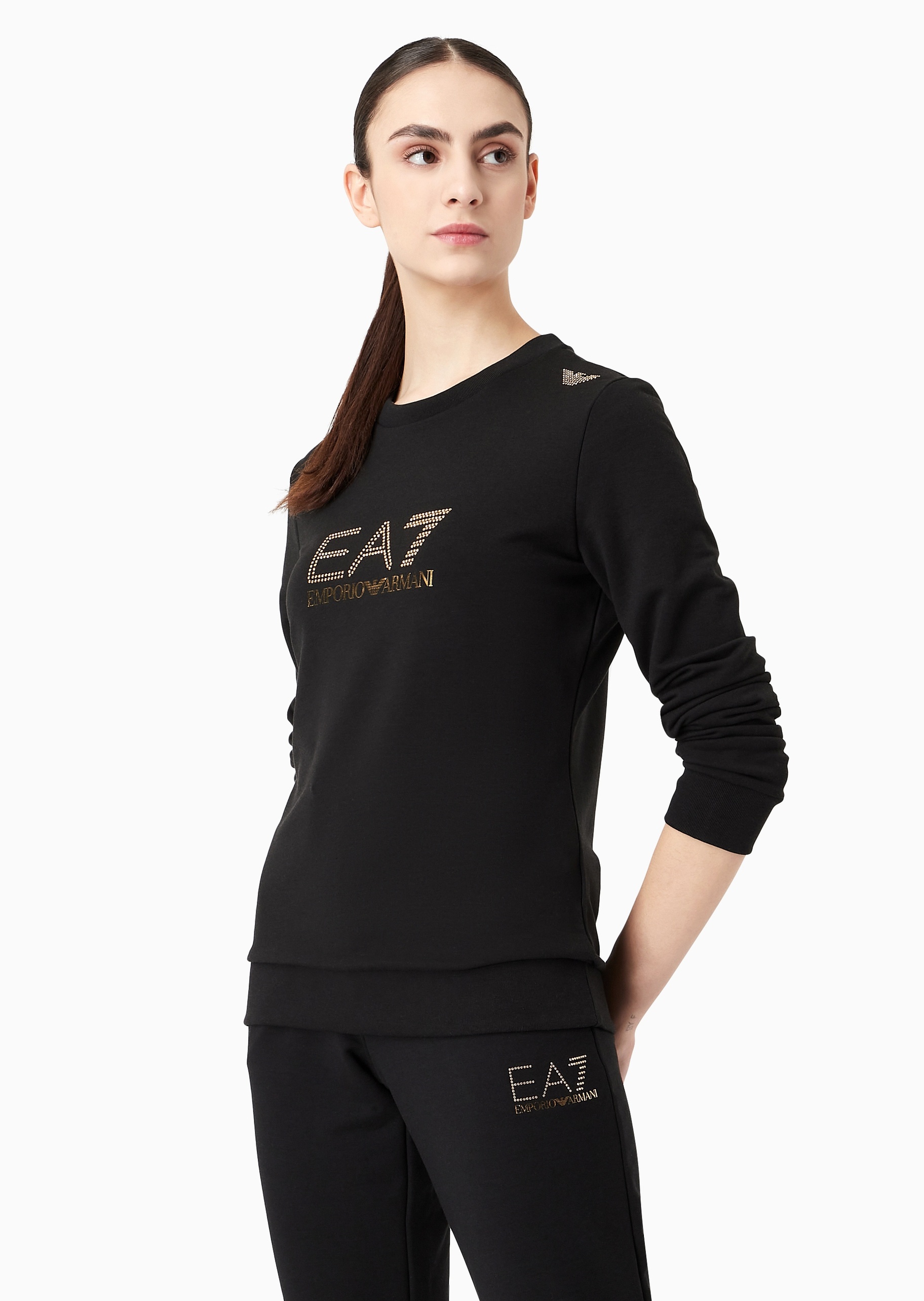 EA7 女士微弹合身长袖圆领创意健身训练卫衣