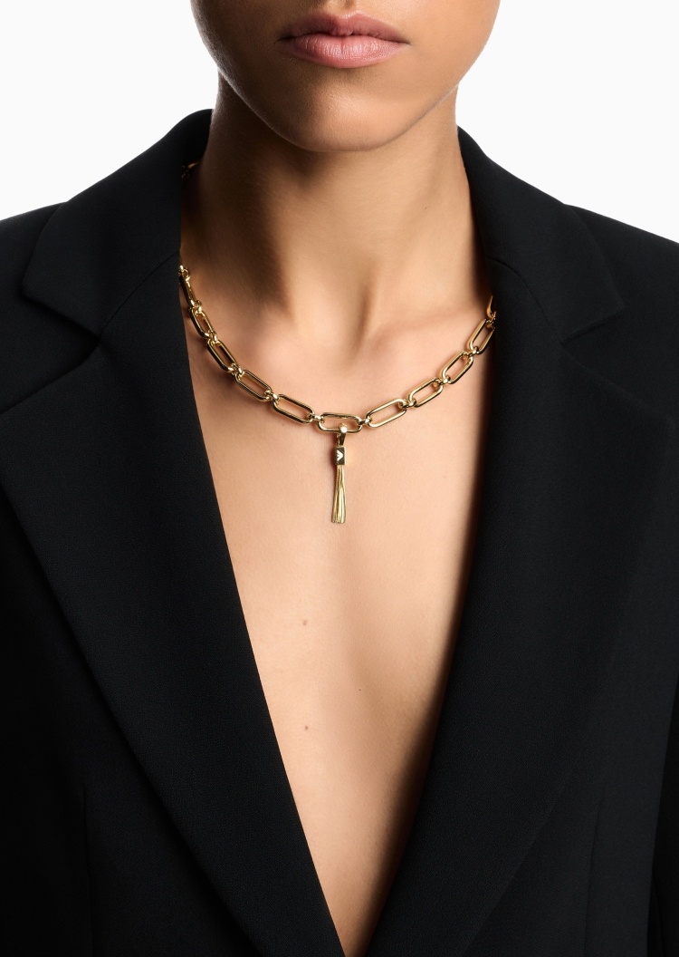Emporio Armani 女士复古金色可拆夹扣细穗流苏吊坠