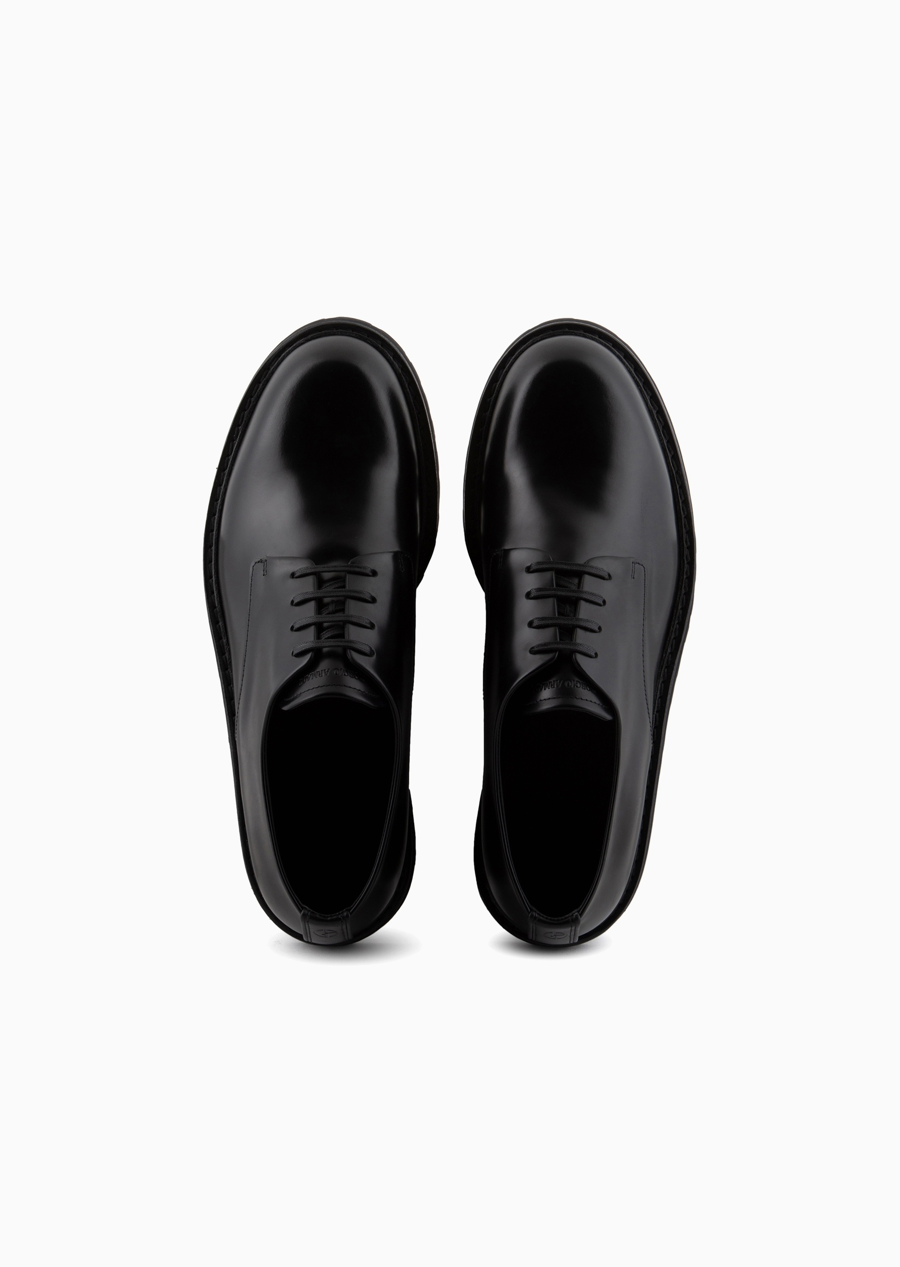 Giorgio Armani 男士牛皮革低帮坡跟黑色德比系带鞋