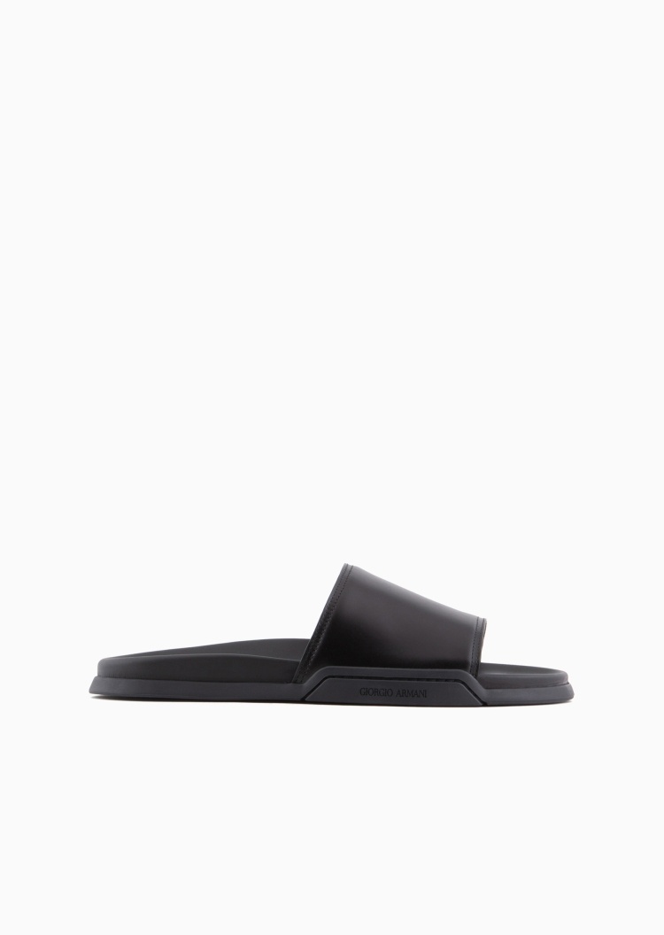 Giorgio Armani 男士牛皮革单袢带平底纯色休闲凉鞋
