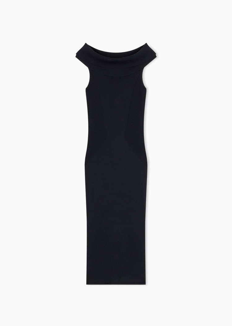 ARMANI EXCHANGE 女士修身无袖长款一字领刺绣连衣裙