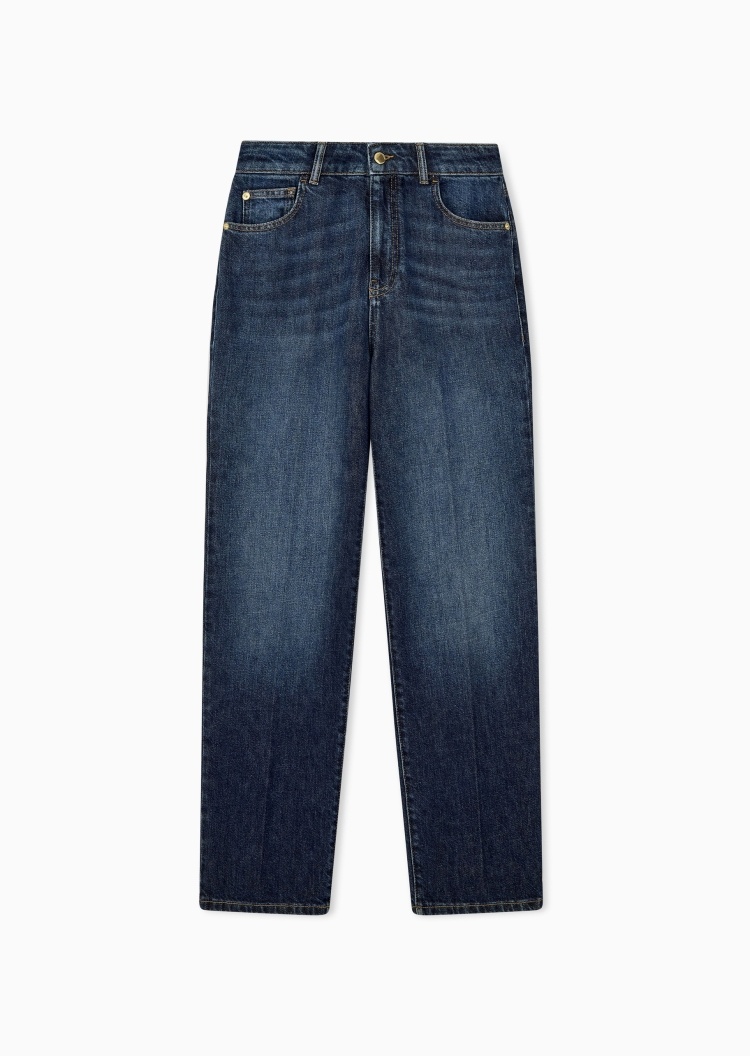 Emporio Armani 女士高腰直筒复古水洗休闲牛仔裤